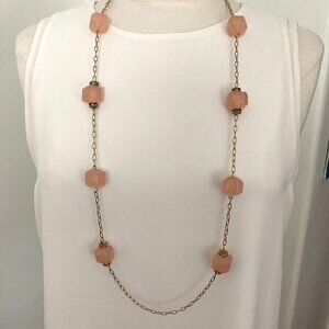 J Crew Pink Lemonade Nugget Bead Rhinestone Necklace Gold Tone Chain Long